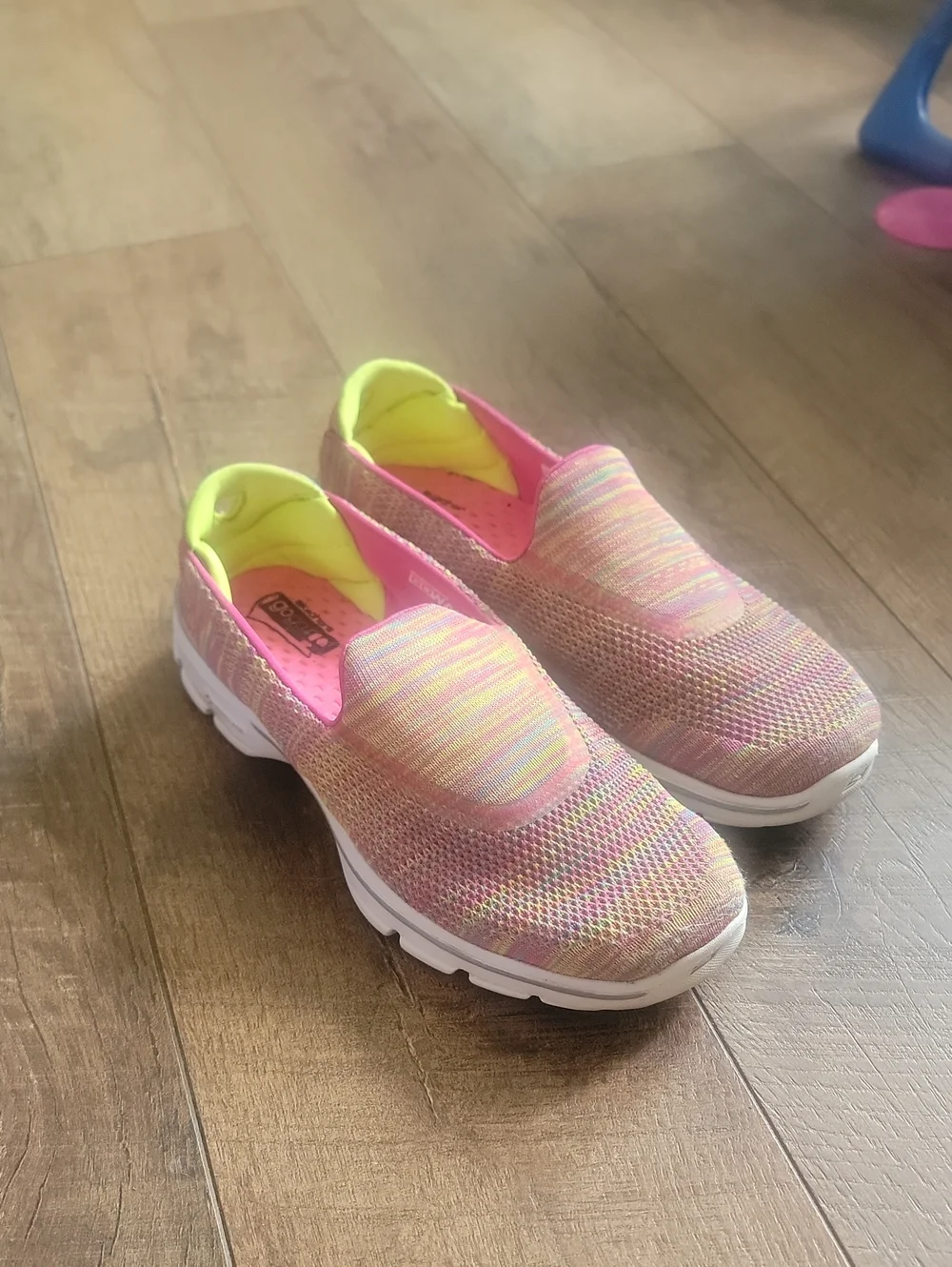 Skechers Slip-On Knit Sneakers in Pink and Neon Yellow